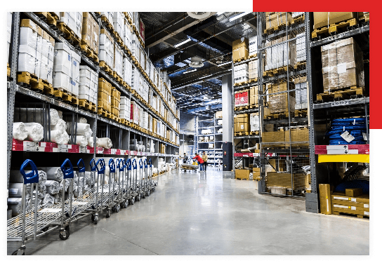 A warehouse filled with lots of boxes and people.